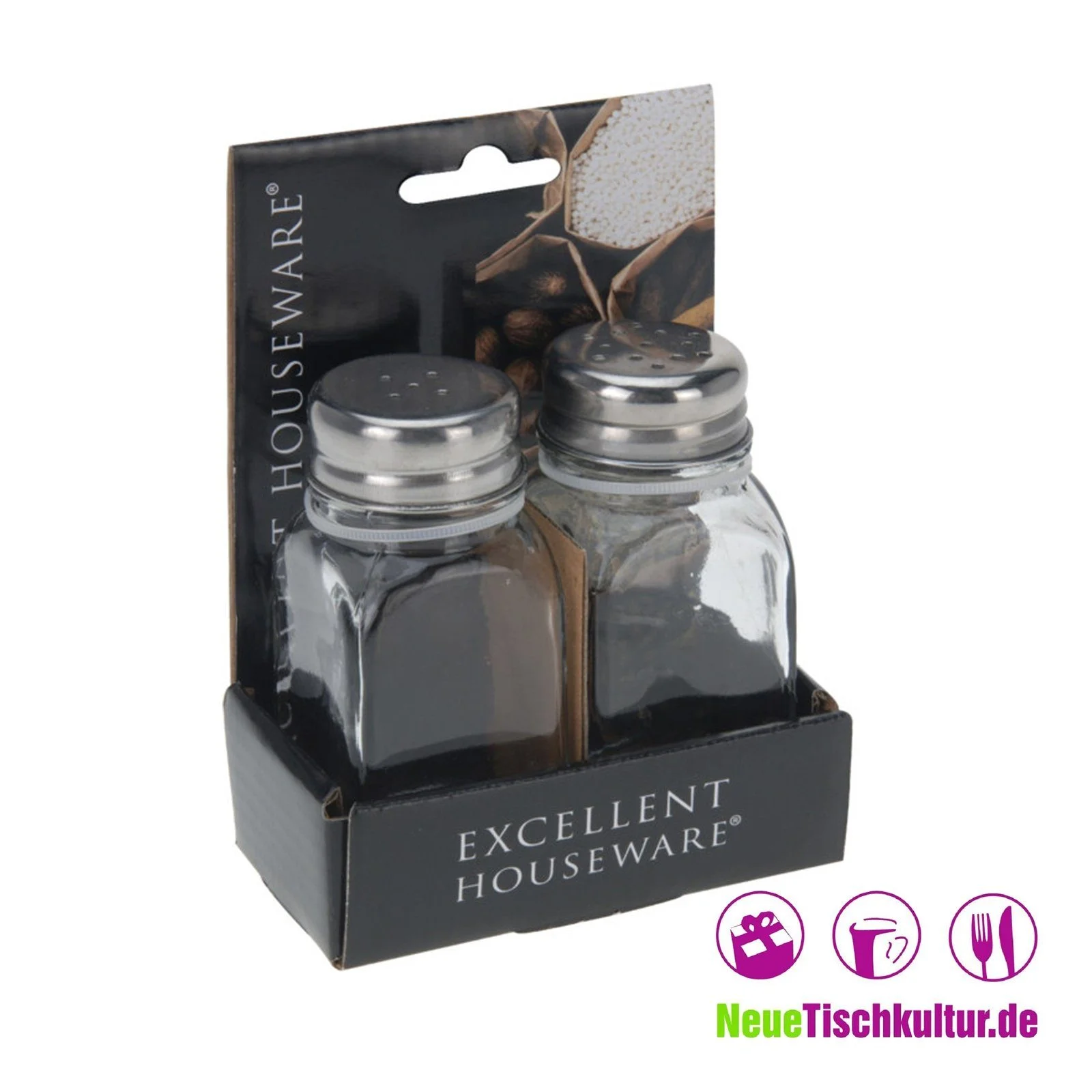 Salz- & Pfefferstreuer-Set – Glas & Edelstahl, 2-teilig